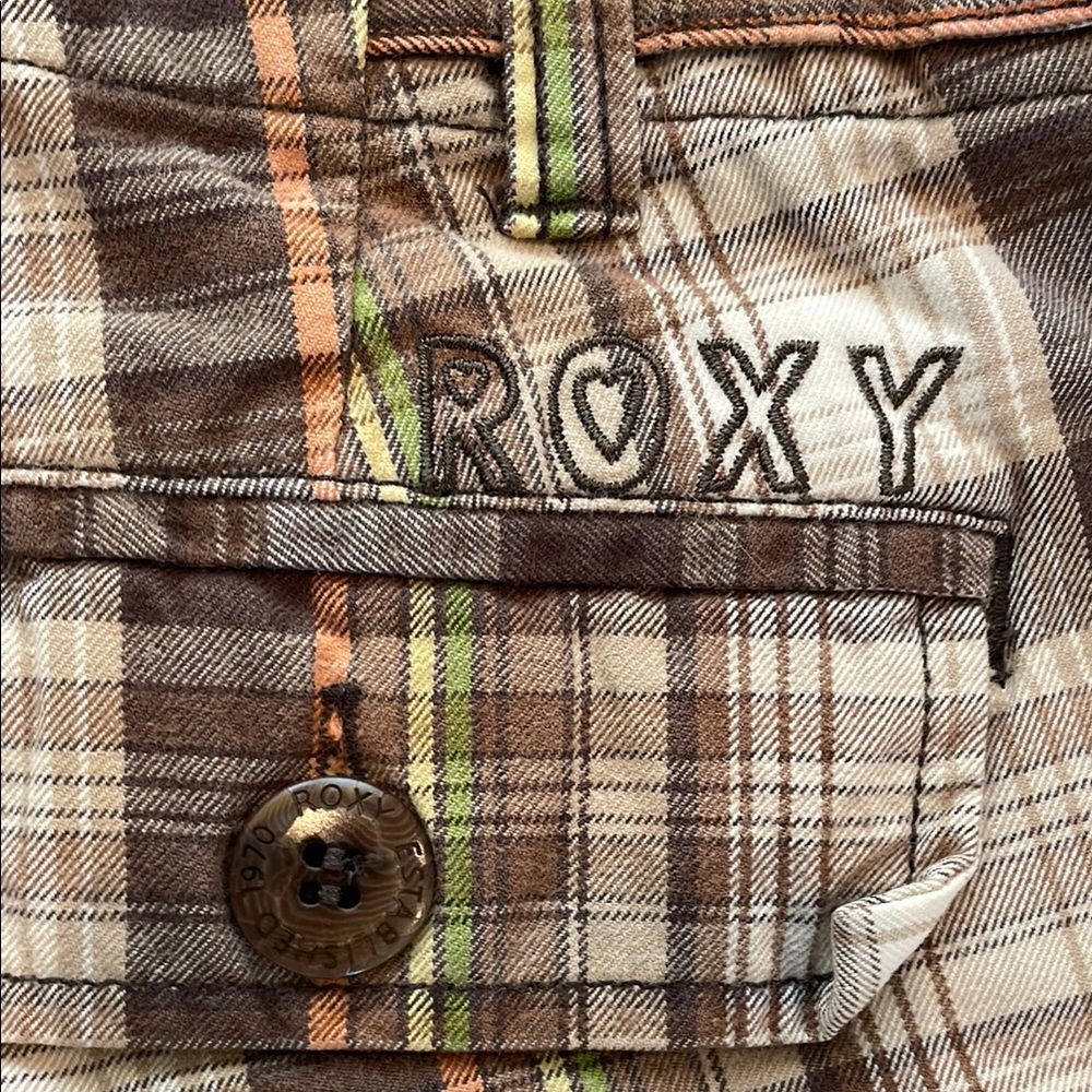 Roxy Brown and Green Flat Front Shorts | Size 3 | Small - Picture 3 of 4